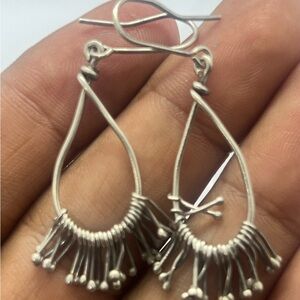 Beautiful Solid Sliver Vintage Central Asian Jew Chic Silver Teardrop Earrings